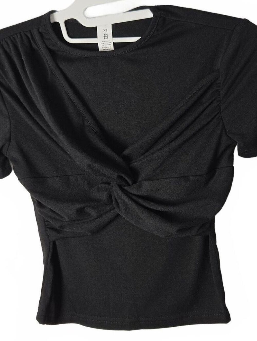 Black Twist Front Short Sleeve Top